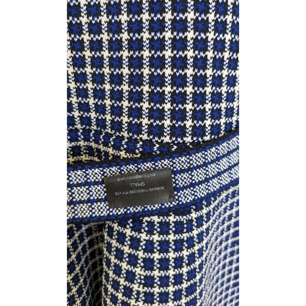 SCANLAN THEODORE Crepe Knit Plaid Strappy Top in Navy Blue, Small/8 - Picture 8 of 9